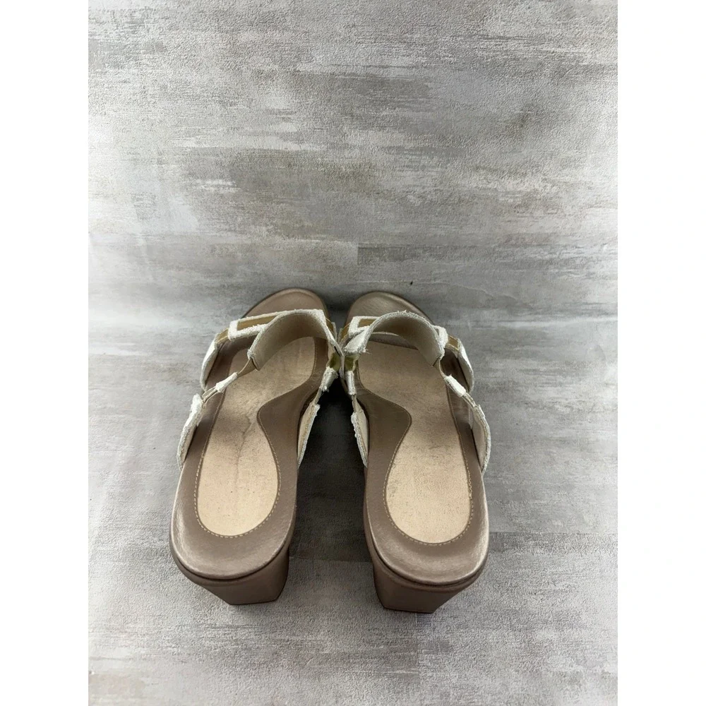 Naot Women White Gold Snakeskin Leather Wedge Sandals Sz EU 39 Slide